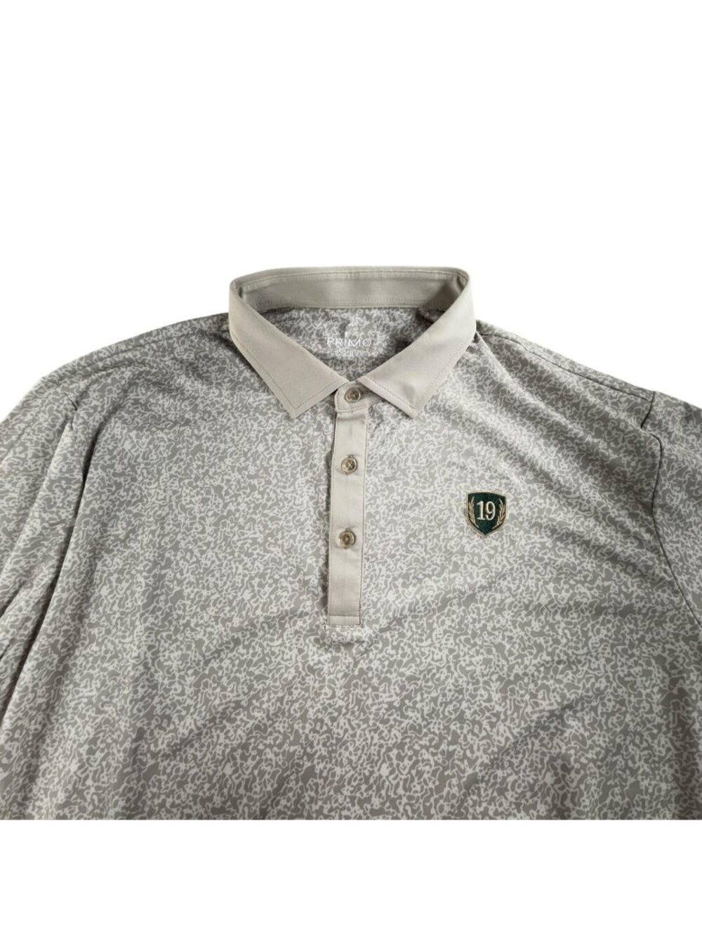 Primo Polo Shirt Mens 2XL Beige Abstract Camo Stretch 19 Crest Thailand Tagless